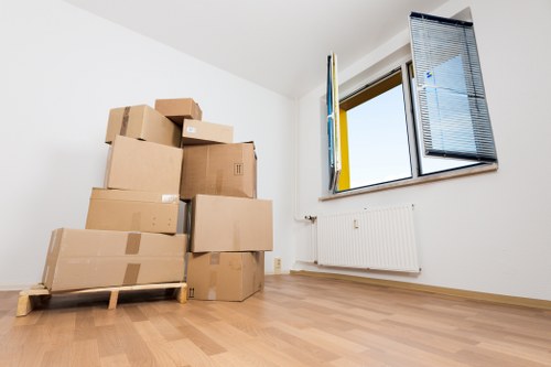 Packed furniture and moving supplies inside a removal van