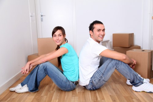 Moving team coordinating access and loading in a Mayfair apartment building